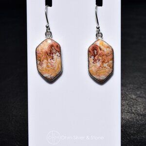 Sterling Silver Rosetta Jasper Gemstone Earrings Hexagonal